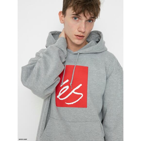 Es Skateboarding Men's Main Block Fleece Hoodie Sweatshirt in Heather Grey - Picture 3 of 5